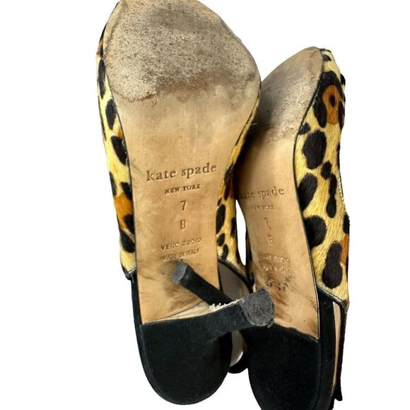 Kate Spade Leopard Calf Hair Peep Toe Slingback Heels Size 7B - Picture 10 of 12